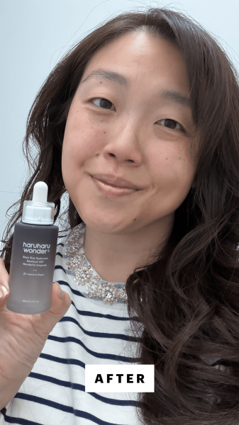 Allure contributing commerce writer Christa Joanna Lee  after applying the Haruharu Wonder Black Rice Botanical 2GF Ampoule