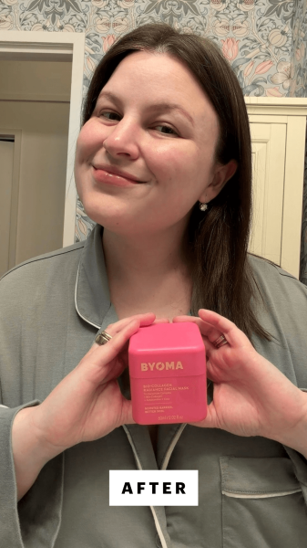 Singh after applying the Byoma BioCollagen Radiance Facial Mask