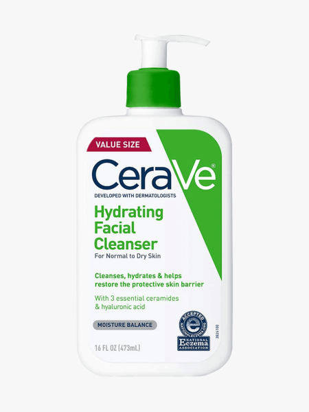 CeraVe Hydrating Facial Cleanser in branded component on a light gray background